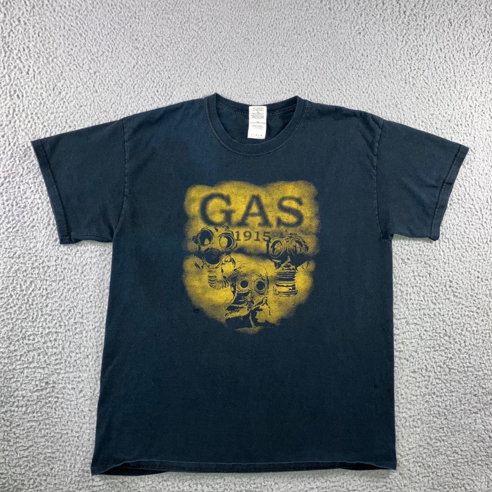 Gildan Gas 1915 Graphic T Shirt Men Large Black WWI Gas Masks History Tee Vtg